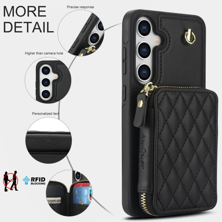 For Samsung Galaxy S24 / S25 5G AwQuer Crossbody Zipper Wallet Rhombic Leather Back Phone Case(Black)