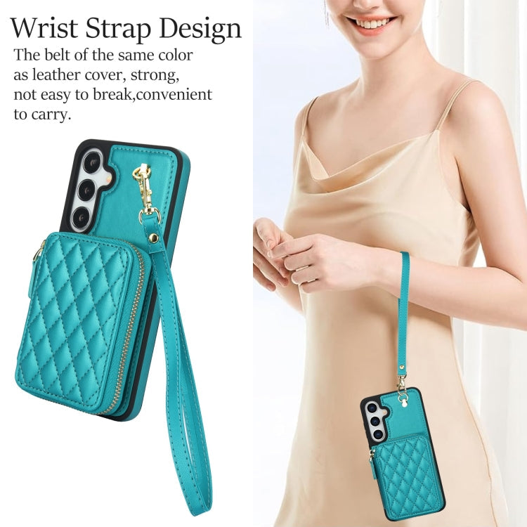 For Samsung Galaxy S24 / S25 5G AwQuer Crossbody Zipper Wallet Rhombic Leather Back Phone Case(Green)