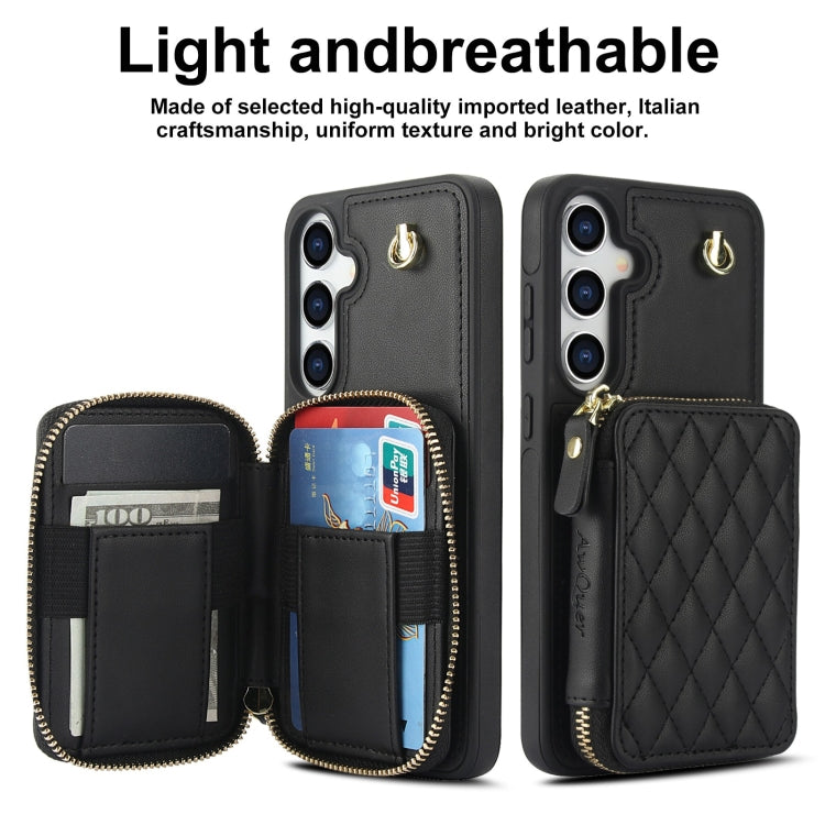 For Samsung Galaxy S24+ / S25+ 5G AwQuer Crossbody Zipper Wallet Rhombic Leather Back Phone Case(Black)