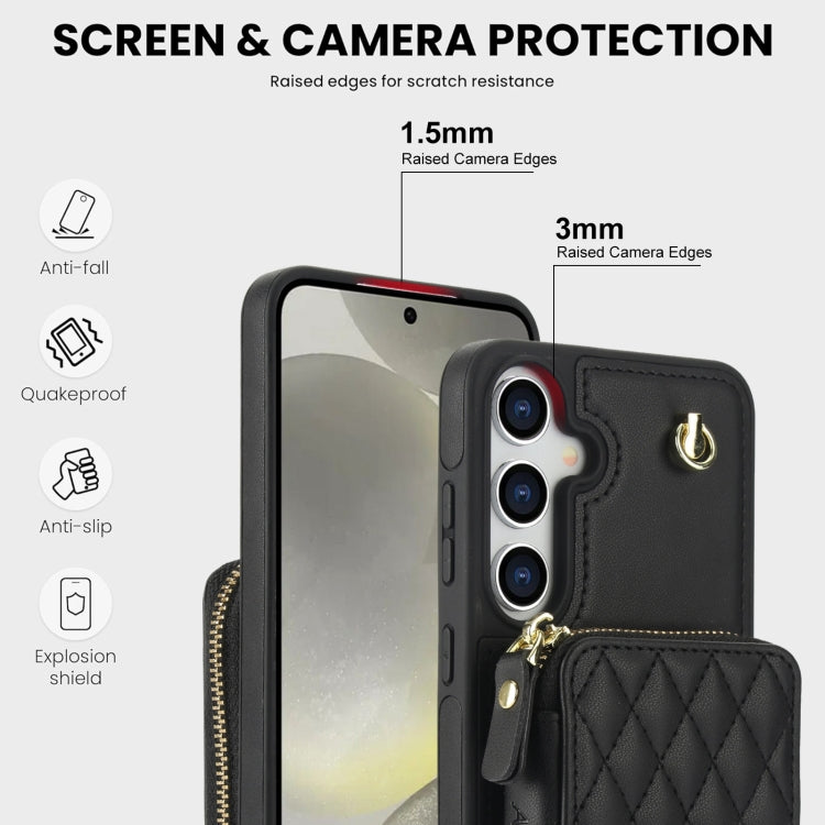 For Samsung Galaxy S24+ / S25+ 5G AwQuer Crossbody Zipper Wallet Rhombic Leather Back Phone Case(Black)