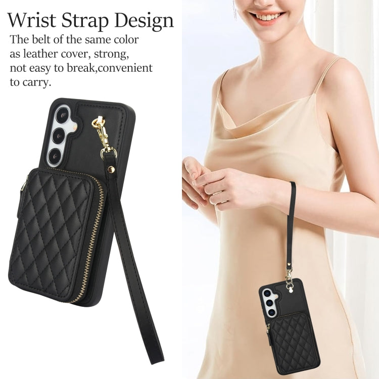 For Samsung Galaxy S24+ / S25+ 5G AwQuer Crossbody Zipper Wallet Rhombic Leather Back Phone Case(Black)