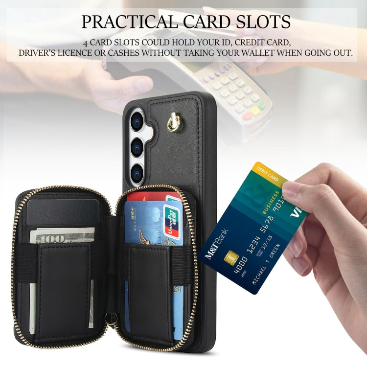 For Samsung Galaxy S24+ / S25+ 5G AwQuer Crossbody Zipper Wallet Rhombic Leather Back Phone Case(Black)