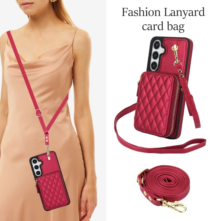 For Samsung Galaxy S24+ / S25+ 5G AwQuer Crossbody Zipper Wallet Rhombic Leather Back Phone Case(Red)