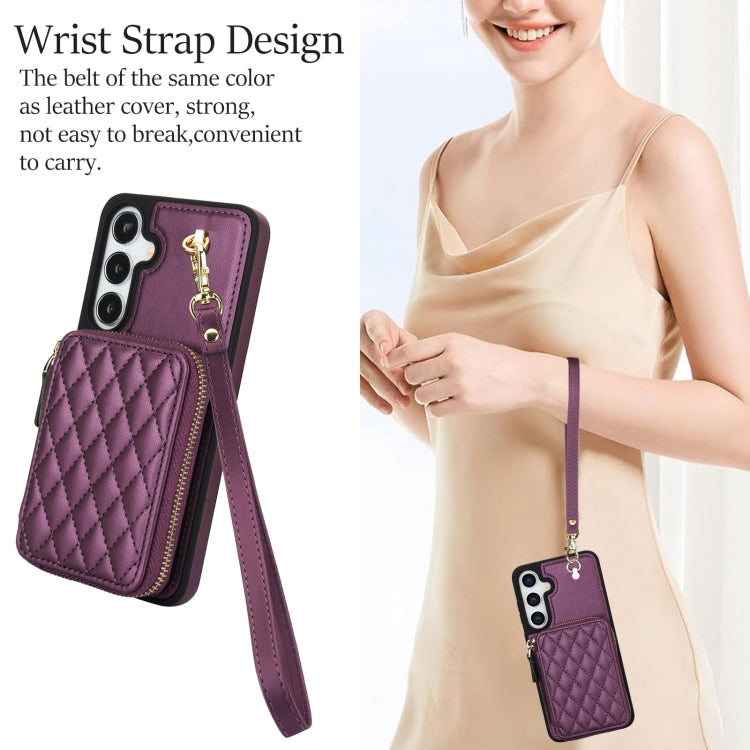 For Samsung Galaxy S24+ / S25+ 5G AwQuer Crossbody Zipper Wallet Rhombic Leather Back Phone Case(Dark Purple)