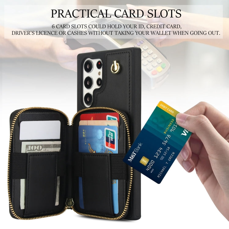 For Samsung Galaxy S24 Ultra 5G AwQuer Crossbody Zipper Wallet Rhombic Leather Back Phone Case(Black)