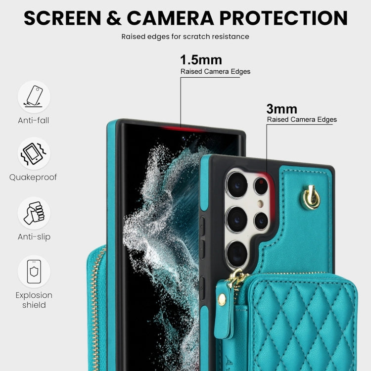 For Samsung Galaxy S24 Ultra 5G AwQuer Crossbody Zipper Wallet Rhombic Leather Back Phone Case(Green)