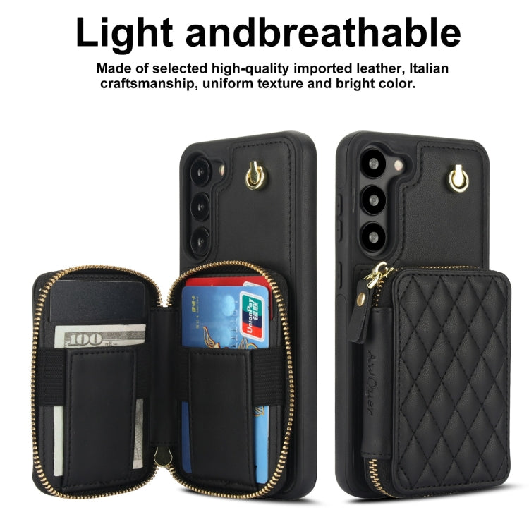 For Samsung Galaxy S23+ 5G AwQuer Crossbody Zipper Wallet Rhombic Leather Back Phone Case(Black)