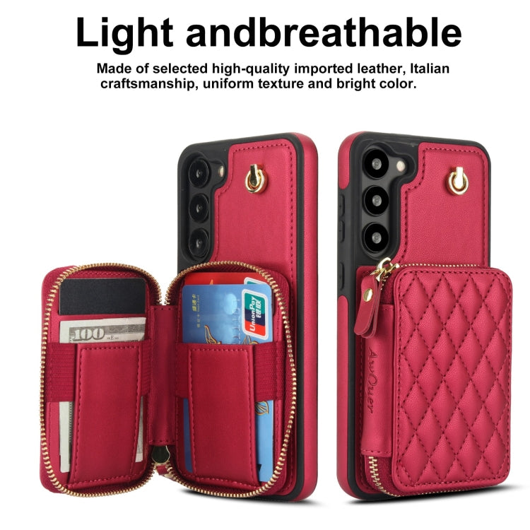For Samsung Galaxy S23+ 5G AwQuer Crossbody Zipper Wallet Rhombic Leather Back Phone Case(Red)