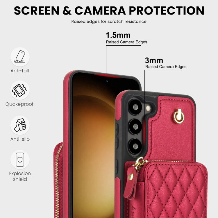 For Samsung Galaxy S23+ 5G AwQuer Crossbody Zipper Wallet Rhombic Leather Back Phone Case(Red)