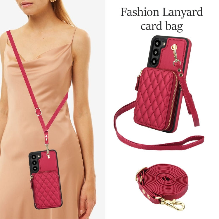 For Samsung Galaxy S23+ 5G AwQuer Crossbody Zipper Wallet Rhombic Leather Back Phone Case(Red)