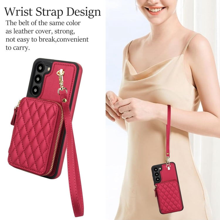 For Samsung Galaxy S23+ 5G AwQuer Crossbody Zipper Wallet Rhombic Leather Back Phone Case(Red)