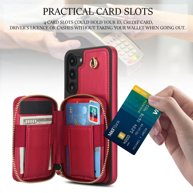 For Samsung Galaxy S23+ 5G AwQuer Crossbody Zipper Wallet Rhombic Leather Back Phone Case(Red)