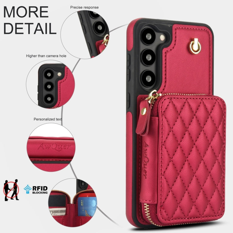 For Samsung Galaxy S23+ 5G AwQuer Crossbody Zipper Wallet Rhombic Leather Back Phone Case(Red)
