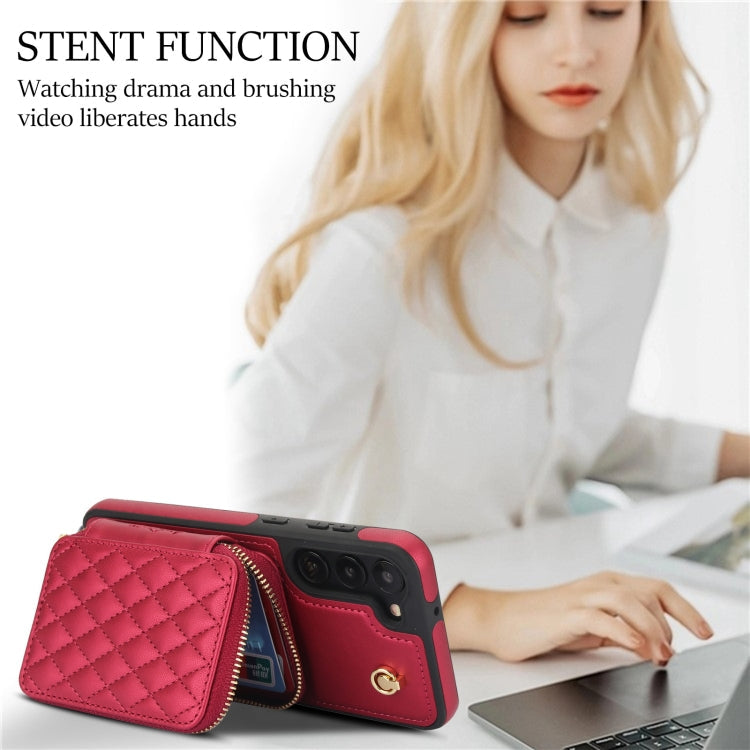 For Samsung Galaxy S23+ 5G AwQuer Crossbody Zipper Wallet Rhombic Leather Back Phone Case(Red)