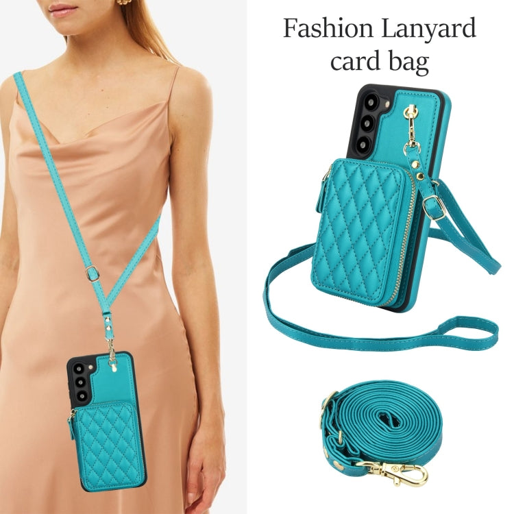 For Samsung Galaxy S23+ 5G AwQuer Crossbody Zipper Wallet Rhombic Leather Back Phone Case(Green)