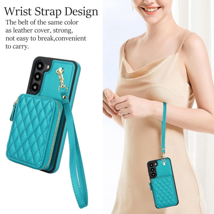 For Samsung Galaxy S23+ 5G AwQuer Crossbody Zipper Wallet Rhombic Leather Back Phone Case(Green)