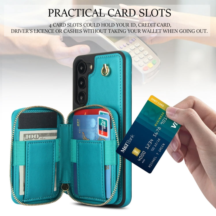For Samsung Galaxy S23+ 5G AwQuer Crossbody Zipper Wallet Rhombic Leather Back Phone Case(Green)
