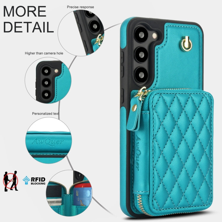 For Samsung Galaxy S23+ 5G AwQuer Crossbody Zipper Wallet Rhombic Leather Back Phone Case(Green)