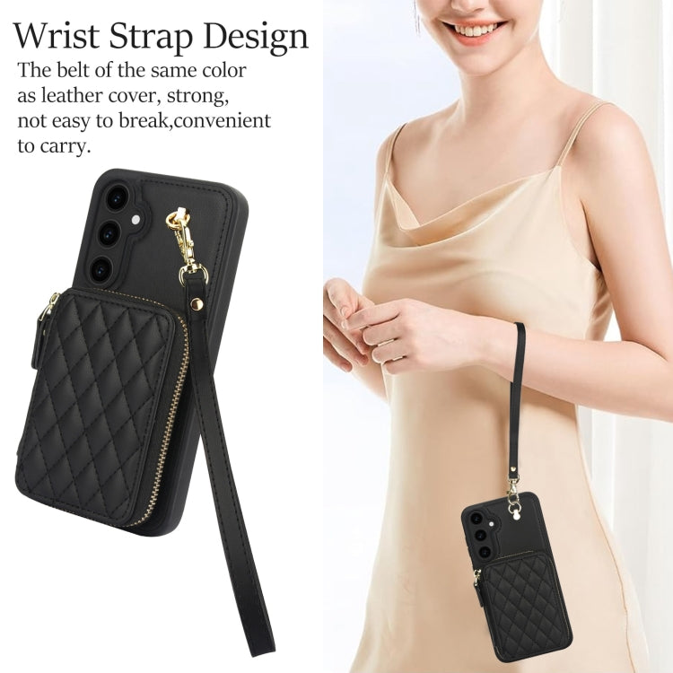 For Samsung Galaxy S23 FE 5G AwQuer Crossbody Zipper Wallet Rhombic Leather Back Phone Case(Black)