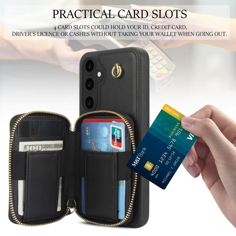 For Samsung Galaxy S23 FE 5G AwQuer Crossbody Zipper Wallet Rhombic Leather Back Phone Case(Black)