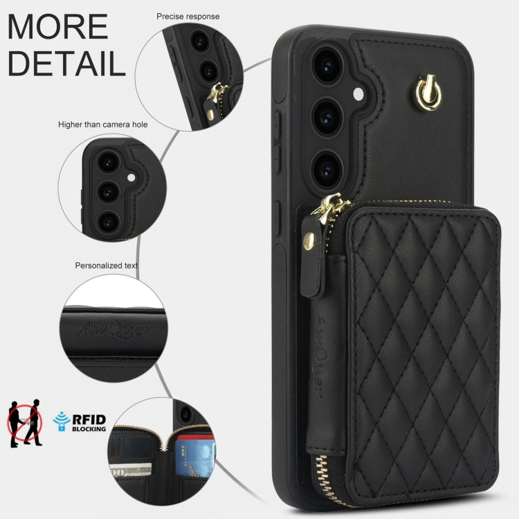 For Samsung Galaxy S23 FE 5G AwQuer Crossbody Zipper Wallet Rhombic Leather Back Phone Case(Black)