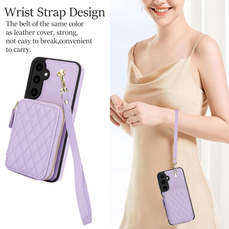 For Samsung Galaxy S23 FE 5G AwQuer Crossbody Zipper Wallet Rhombic Leather Back Phone Case(Purple)