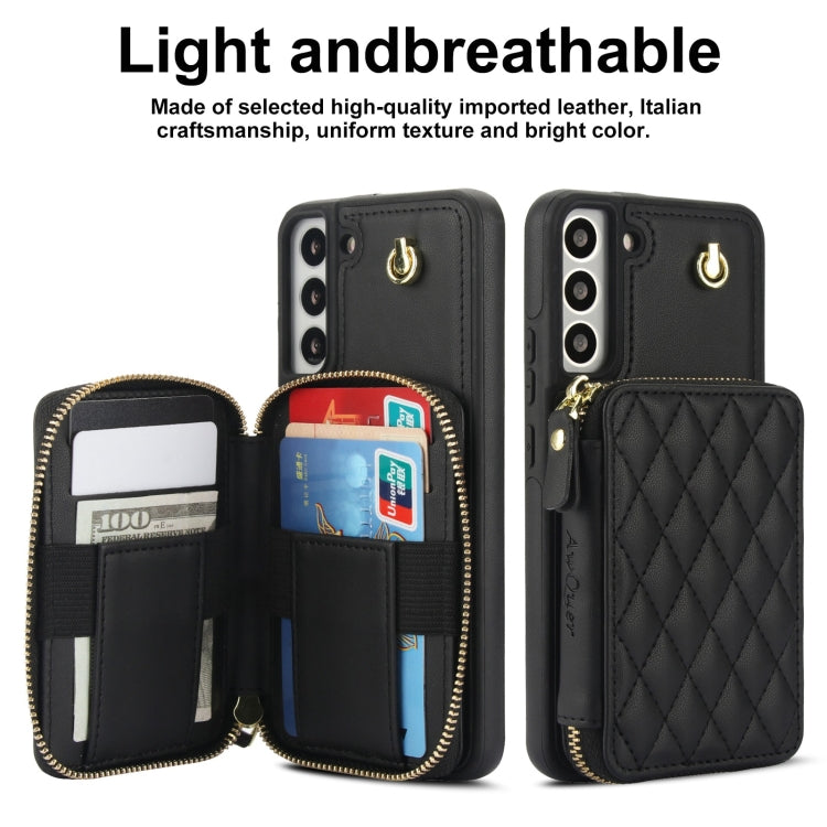 For Samsung Galaxy S22+ 5G AwQuer Crossbody Zipper Wallet Rhombic Leather Back Phone Case(Black)
