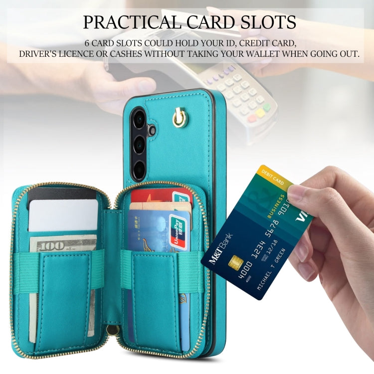 For Samsung Galaxy A55 5G AwQuer Crossbody Zipper Wallet Rhombic Leather Back Phone Case(Green)