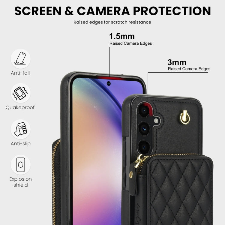 For Samsung Galaxy A54 4G / 5G AwQuer Crossbody Zipper Wallet Rhombic Leather Back Phone Case(Black)