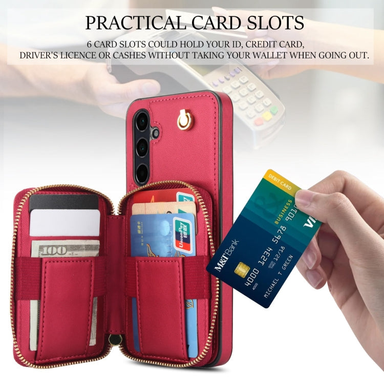 For Samsung Galaxy A15 4G / 5G AwQuer Crossbody Zipper Wallet Rhombic Leather Back Phone Case(Red)