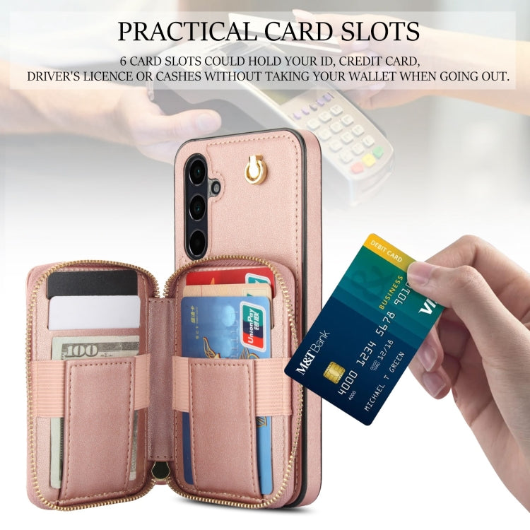 For Samsung Galaxy A15 4G / 5G AwQuer Crossbody Zipper Wallet Rhombic Leather Back Phone Case(Rose Gold)