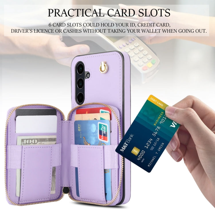 For Samsung Galaxy A15 4G / 5G AwQuer Crossbody Zipper Wallet Rhombic Leather Back Phone Case(Purple)