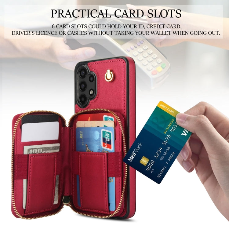 For Samsung Galaxy A13 4G / 5G AwQuer Crossbody Zipper Wallet Rhombic Leather Back Phone Case(Red)