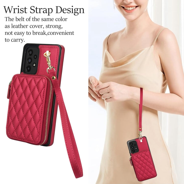 For Samsung Galaxy A53 4G / 5G AwQuer Crossbody Zipper Wallet Rhombic Leather Back Phone Case(Red)