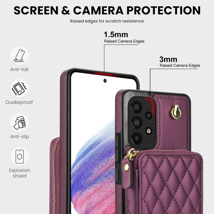 For Samsung Galaxy A53 4G / 5G AwQuer Crossbody Zipper Wallet Rhombic Leather Back Phone Case(Dark Purple)