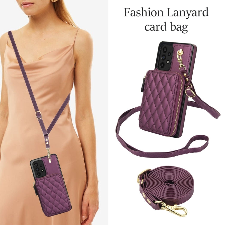 For Samsung Galaxy A53 4G / 5G AwQuer Crossbody Zipper Wallet Rhombic Leather Back Phone Case(Dark Purple)
