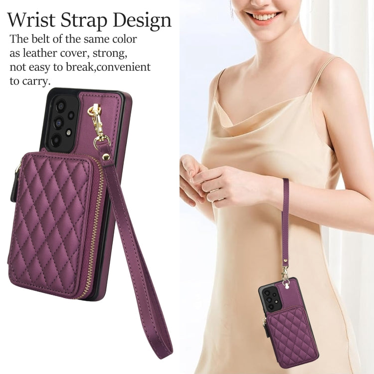 For Samsung Galaxy A53 4G / 5G AwQuer Crossbody Zipper Wallet Rhombic Leather Back Phone Case(Dark Purple)