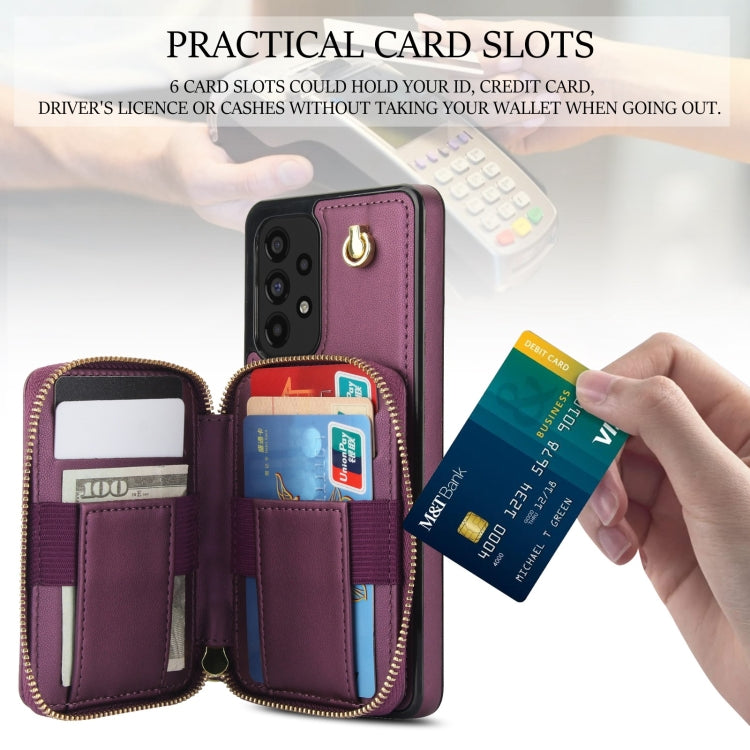 For Samsung Galaxy A53 4G / 5G AwQuer Crossbody Zipper Wallet Rhombic Leather Back Phone Case(Dark Purple)