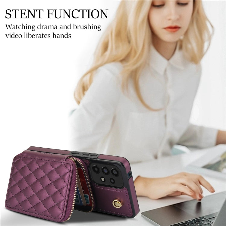 For Samsung Galaxy A53 4G / 5G AwQuer Crossbody Zipper Wallet Rhombic Leather Back Phone Case(Dark Purple)