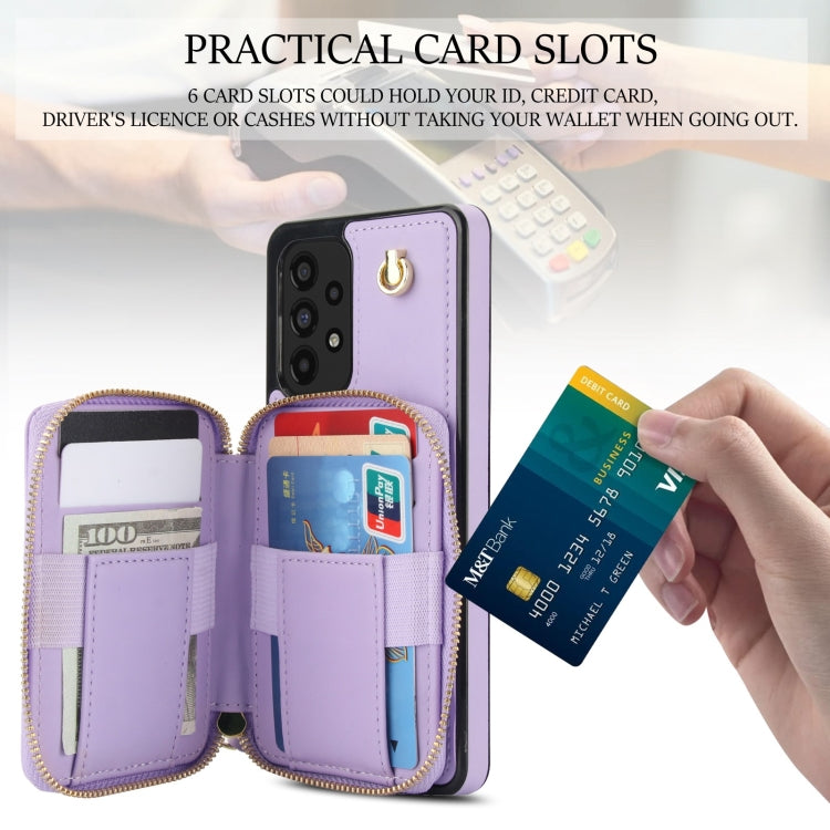 For Samsung Galaxy A53 4G / 5G AwQuer Crossbody Zipper Wallet Rhombic Leather Back Phone Case(Purple)