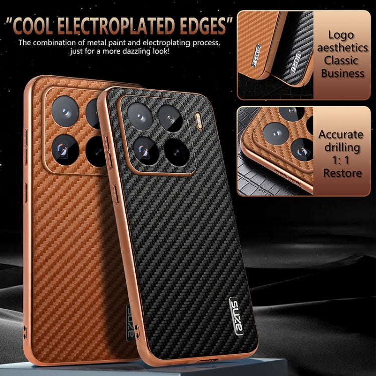 For Xiaomi 15 Pro AZNS Electroplated Edge Carbon Fiber Texture Phone Case(Brown)