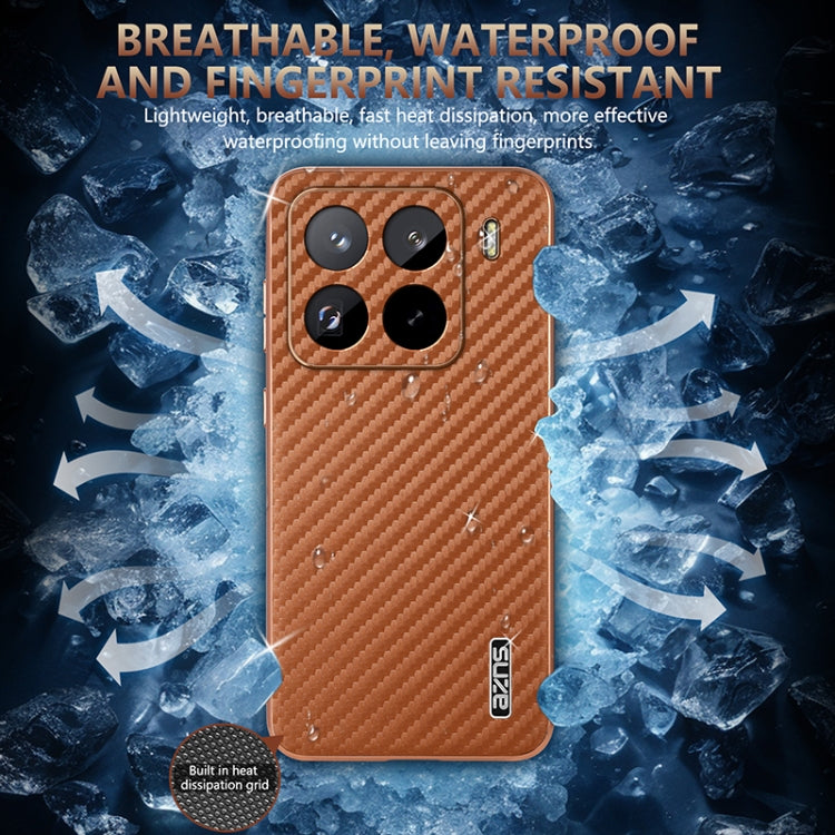 For Xiaomi 15 Pro AZNS Electroplated Edge Carbon Fiber Texture Phone Case(Brown)