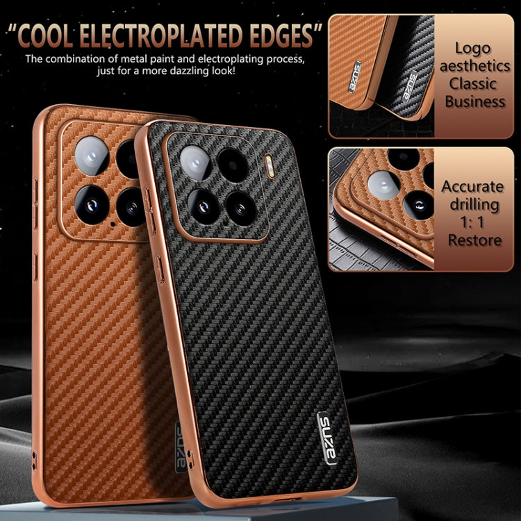 For Xiaomi 15 AZNS Electroplated Edge Carbon Fiber Texture Phone Case(Black)