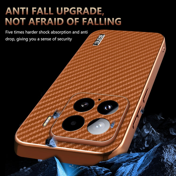 For Xiaomi 15 AZNS Electroplated Edge Carbon Fiber Texture Phone Case(Brown)