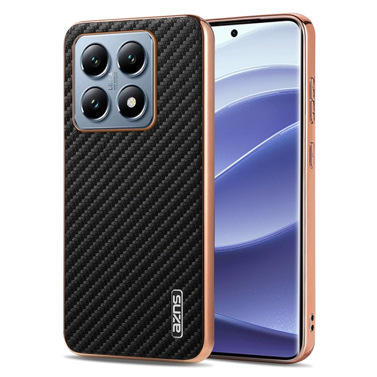 For Xiaomi 14T AZNS Electroplated Edge Carbon Fiber Texture Phone Case(Black)