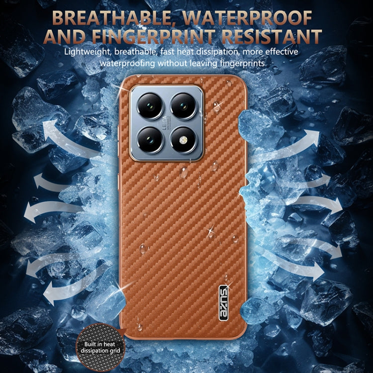 For Xiaomi 14T Pro AZNS Electroplated Edge Carbon Fiber Texture Phone Case(Brown)