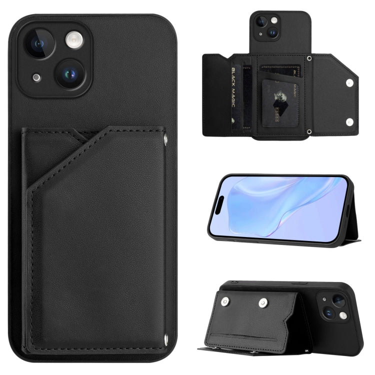 Skin Feel Four Card Slots Phone Case with Wrist Strap, For iPhone 15 Pro Max, For iPhone 15 Pro, For iPhone 15 Plus, For iPhone 15