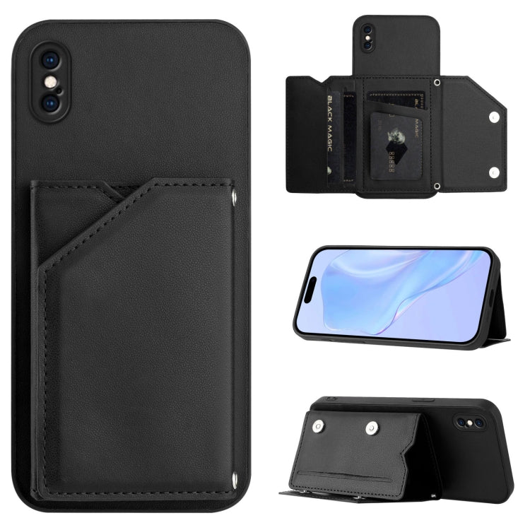 Skin Feel Four Card Slots Phone Case with Wrist Strap, For iPhone X / XS, For iPhone XR, For iPhone XS Max, For iPhone 7 Plus / 8 Plus