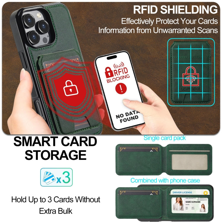 For iPhone 16 Pro Max LC.IMEEKE L3 Series Detachable RFID Card Bag Magsafe Phone Case(Green)