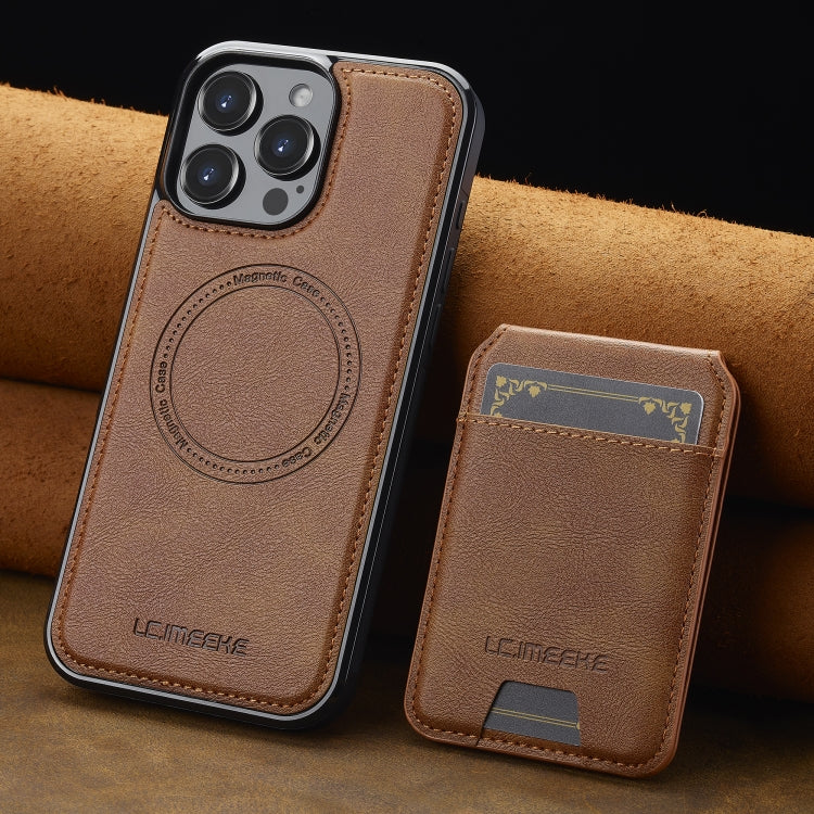 For iPhone 16 Pro LC.IMEEKE L3 Series Detachable RFID Card Bag Magsafe Phone Case(Brown)